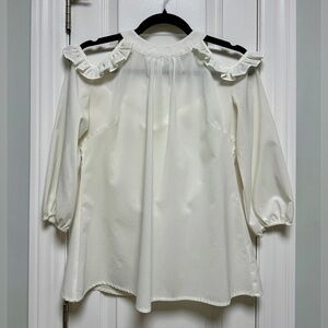 A'Reve - Ivory Cold Shoulder Ruffled Blouse - LARGE